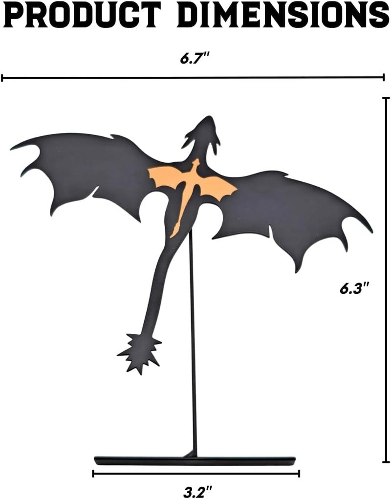 YUKEI Metal Fantasy Dragon Shelf Decor – 4th Wing Dragon Silhouette Bookend Ornament for Fantasy Readers and Book Lovers, 6.7" Wide Standing Bookshelf Decoration - Image 3